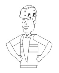 construction worker with safety vest and helmet over white background, vector illustration