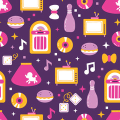 Vector seamless pattern with dancer profession with object sock hop from 1950 year