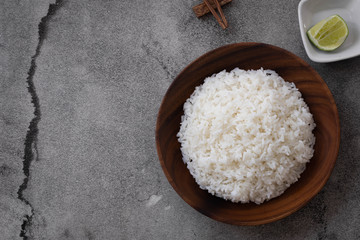 rice on wood plate