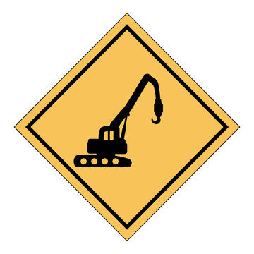 construction sign with crane truck icon over white background, vector illustration