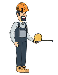 construction man holding a measuring tape over white background, vector illustration