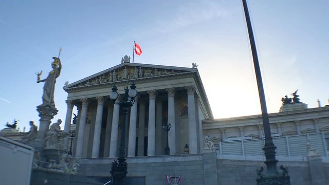 Austrian parliament in Ringstrasse in sunset, Vienna, Austria