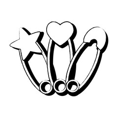 baby pins with heart and star shape over white background, vector illustration