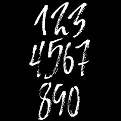 Set of calligraphic ink numbers. Textured dry brush lettering. Vector illustration.