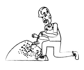 construction man with concrete pile over white background, vector illustration