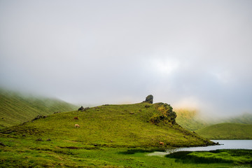 Little mount near a lake on the bottom of the cauldron of Corvo Island in Azores