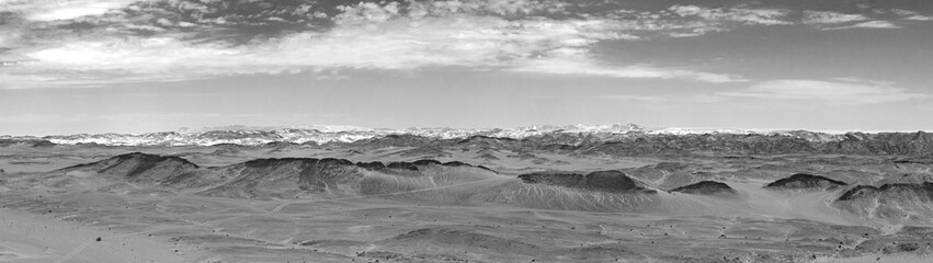 panorama view of Moon Landscape, near Swakopmund, Namibia in black and white