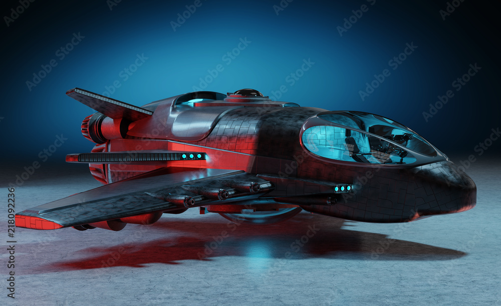 Aufkleber Futuristic spacecraft isolated on dark background 3D rendering