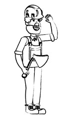costruction worker holding a axe tool over white background, vector illustration