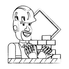 under construction design with construction worker and related icons over white background, vector illustration