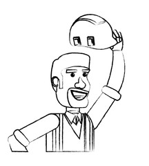 cartoon construction worker with safety vest and helmet over white background, vector illustration