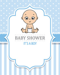baby shower card. baby boy sitting. space for text
