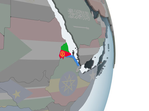 Eritrea with flag on globe