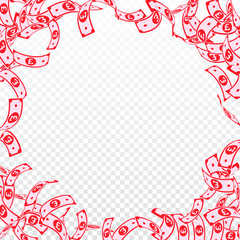 Obraz premium British pound notes falling. Floating GBP bills on transparent background. United Kingdom money. Att