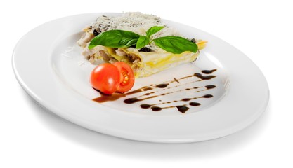 Closeup of Lasagna with Chicken and Mushrooms
