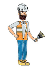 construction worker holding a paint brush over white background, vector illustration