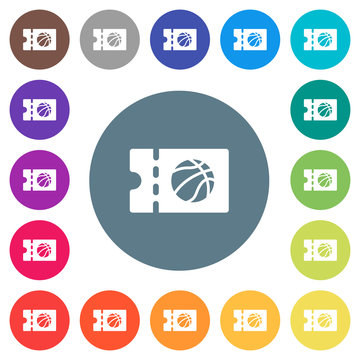 Basketball discount coupon flat white icons on round color backgrounds
