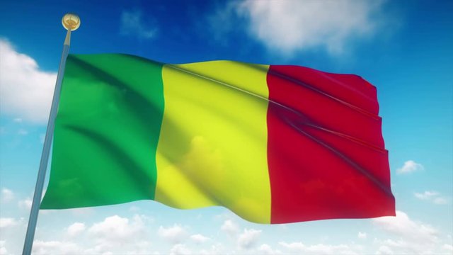 mali Flag Waving 3D Rendering Blue Sky Background - Seamless Loop 4K