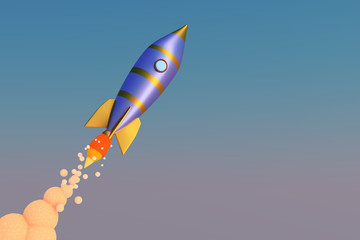 Naklejka na ściany i meble Flight of the rocket. The concept of a startup. 3D render