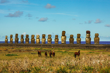 "Moai" statues at Rapa Nui National Park ( Easter Island)