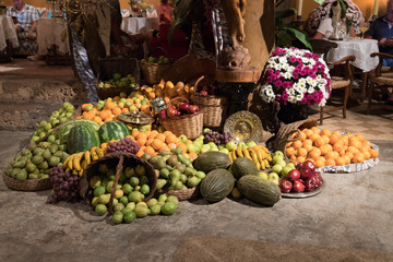 Large fruit collection on the floor 