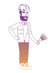 construction worker holding a paint brush over white background, vector illustration