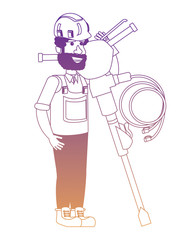 construction man holding a hammer drill over white background, vector illustration