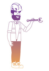 construction man holding a wrench over white background, vector illustration
