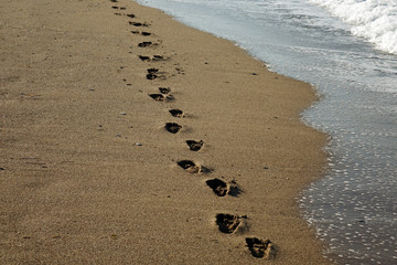 Fototapeta na wymiar Footprints in the sand. Beach holiday.