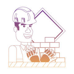 under construction design with construction worker and related icons over white background, vector illustration
