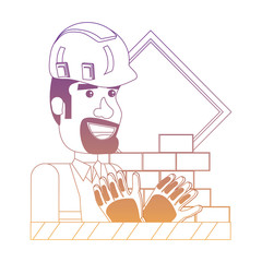 under construction design with construction worker and related icons over white background, vector illustration
