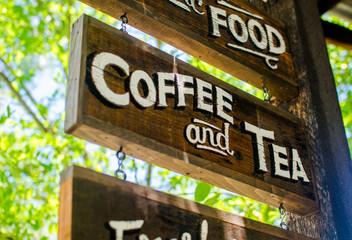 Ourdoor Coffee Shop Wood Hand Lettered Sign
