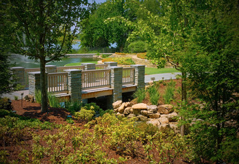 Bridge over creek and pond