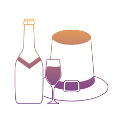 pilgrim hat and champagne bottle and glass over white background, vector illustration