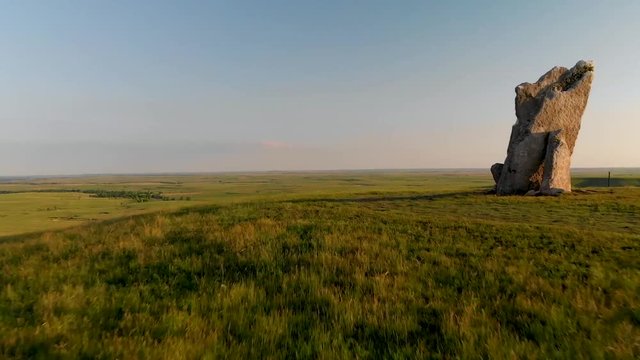 Flyby of Teter Rock showing the Kansas Flint Hills.