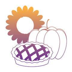 sunflower with pumpkin and apple pie over white background, vector illustration