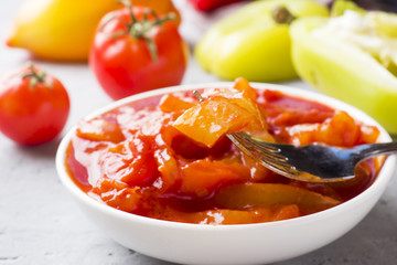 Canned Lecho from the peppers and tomatoes, harvesting for the winter