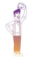 construction worker with safety vest and helmet over white background, vector illustration