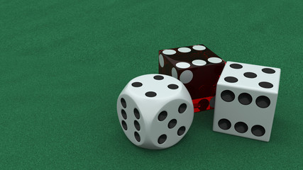 Different types of dice on green felt
