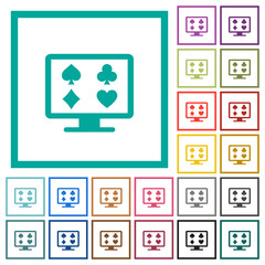 Online gambling flat color icons with quadrant frames