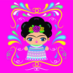 Mexican Doll with decorative background vector illustration