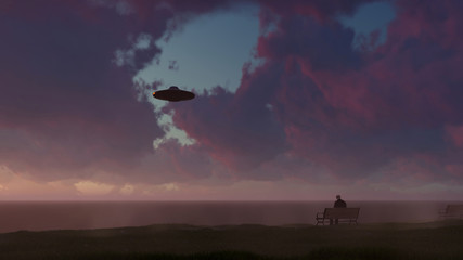 Fototapeta premium 3d render UFO above the ocean 