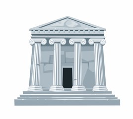 Antique Roman or Greek temple with colonnade isolated on white background. Vector flat illustration