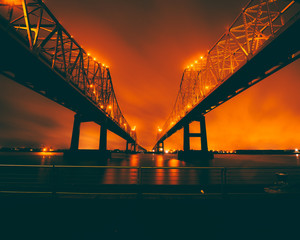 Fiery sky over the twin bridges