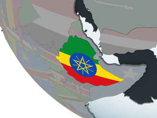 Ethiopia with flag on globe