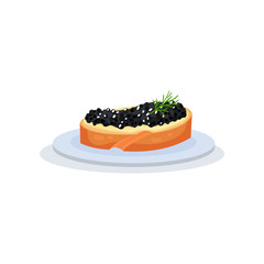 Sandwich with black fish caviar vector Illustration on a white background