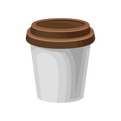 Paper coffee cup with plastic lid, take away coffee packaging template vector Illustration on a white background