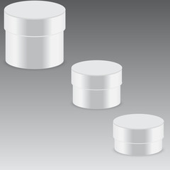 White cardboard circle gift box different sizes. Vector.