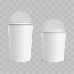 Realistic plastic cup with transparent cap. Vector.