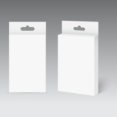 White Product Package Box With Hang Slot. Mock Up. Vector